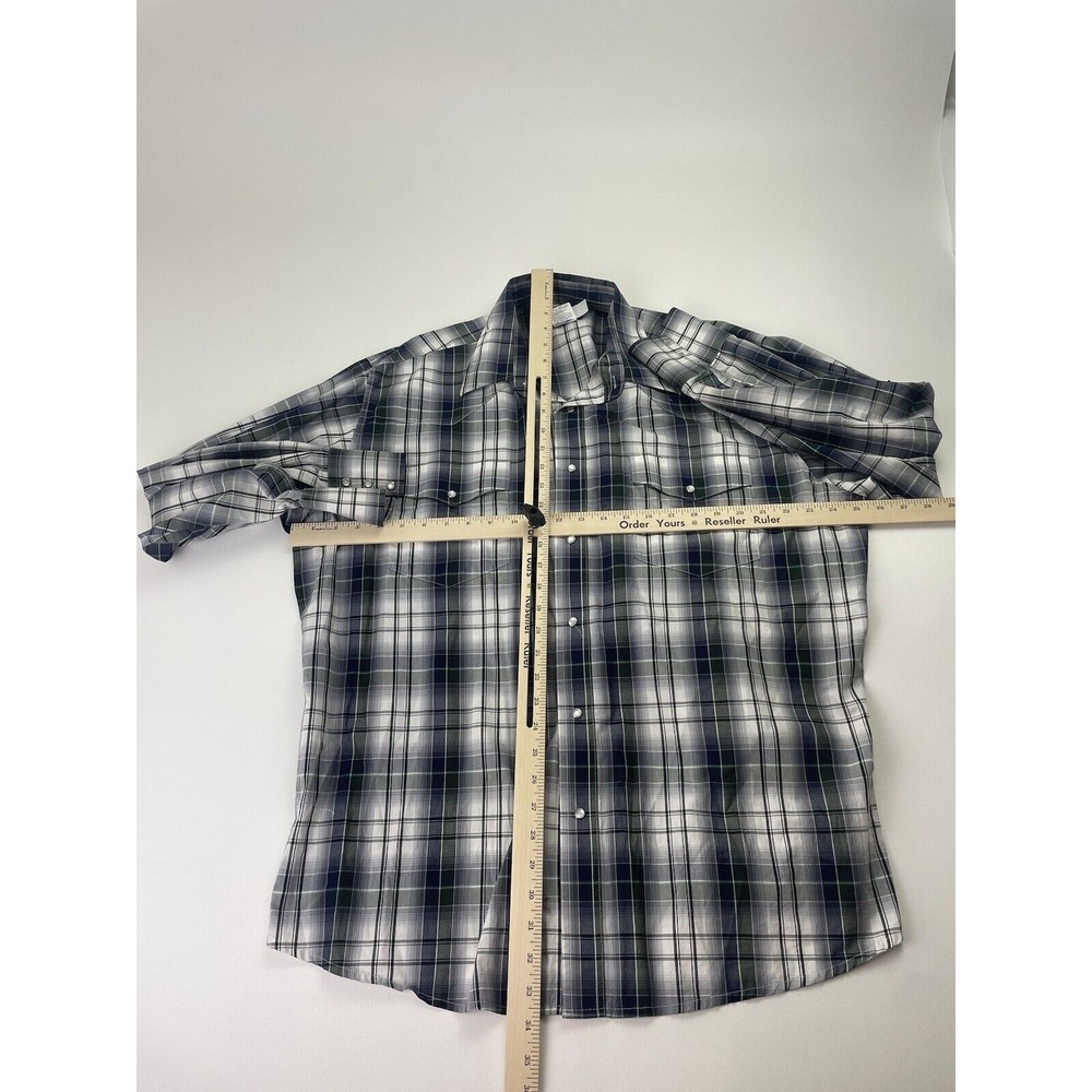 Wrangler Men's 2XL Long Sleeve Pearl Snap Western Plaid White Blue Green Shirt